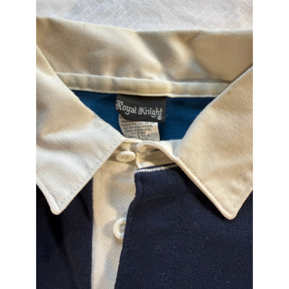 Vintage Royal Knight Mens Striped Rugby Shirt Blue Long Sleeve Made in USA M - Picture 4 of 9